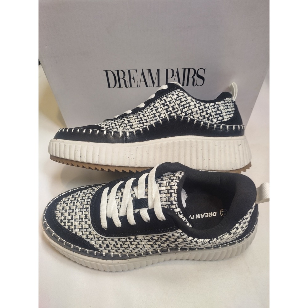 Dream Pairs SDFN2379W Black White Woven Tweed Platform Sneakers Womens 7.5 - Picture 1 of 9